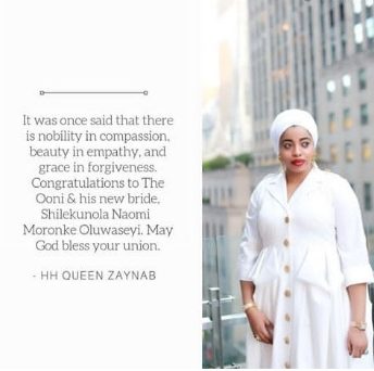 Ex-wife of Oba Ogunwusi, Zaynab congratulates him and new wife