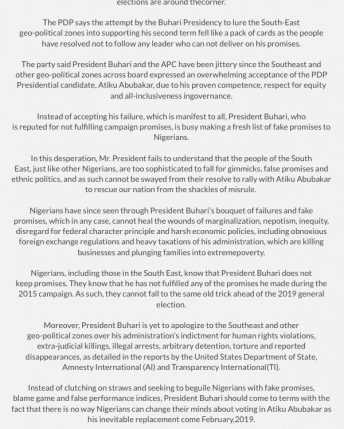 You cannot sway South-East with fake Promises- PDP tells Buhari