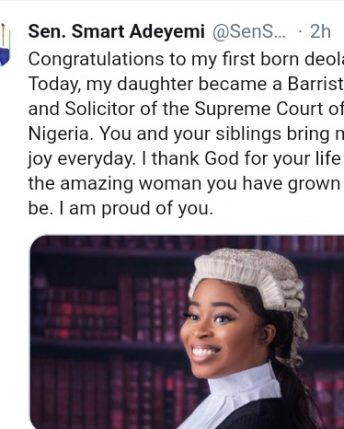 Senators Smart Adeyemi's  daughter now a Barrister,solicitor of the Supreme Court