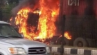 Breaking: A container-laden burst into flames at Idiroko Lagos