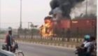 Breaking: A container-laden truck burst into flames near Idiroko Bus Stop Lagos 