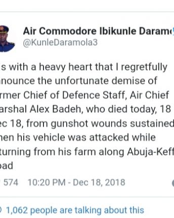 Ex-Chief of defence staff Air Marshal Alex Badeh assassinated
