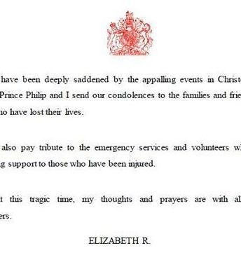 Queen Elizabeth saddened by mosque shootings in Christchurch NZ