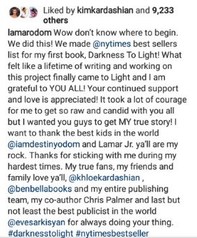 Khloe Kardashian reacts as Lamar's book makes bestsellers list