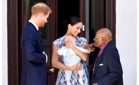 Harry, his wife Meghan Markle and son Archie meet Desmond Tutu