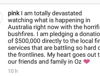Australia Wildfires: Pink Pledges $500K To Local Fire Services
