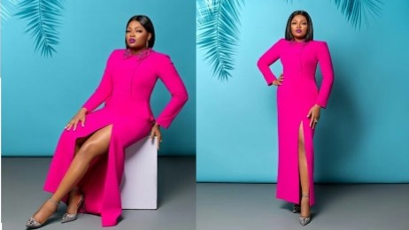Funke Akindele Flashes Her Long Legs In A High-Thigh Slit Gown