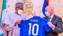 Gianni Infantino FIFA President Gifts Buhari No. 10 Jersey