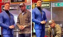 Nollywood Actor IK Ogbonna Poses With The Wax Statue Of Dwayne Johnson 'The Rock' In New York