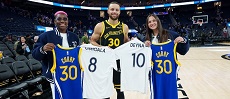 Super Falcons Star Asisat Oshoala Swaps Jerseys With Stephen Curry After Warriors’ Game With Milwaukee Bucks