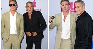 George Clooney And Brad Pitt Reunite On The Red Carpet At Hollywood Premiere Of Wolfs