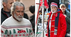 Arnold Schwarzenegger Looks Unrecognisable With A White Beard As He Continues Filming As Santa Claus For His New Movie The Man With The Bag