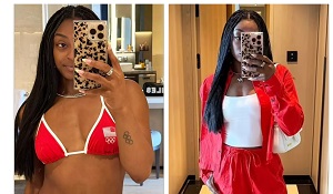 Simone Biles Stuns In Red Bikini