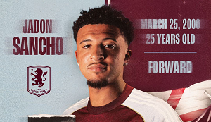Jadon Sancho Joins Aston Villa On Loan From Manchester United