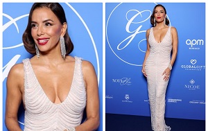 Eva Longoria Dazzling Silver Gown At The Global Gift Gala In Paris