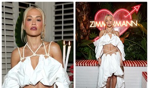 Rita Ora Shows Off Abs In A Quirky Cut-Out Dress