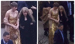 Taylor Swift Attends BFF's Wedding In Shimmering Metallic Gown