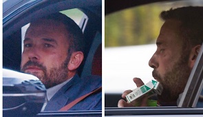 Ben Affleck Seen Pulling A Cigarette out While Driving In LA